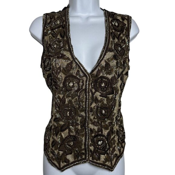 Carolina Herrera Runway silk heavily beaded Vest Top womens size 8 Vintage - Picture 2 of 10